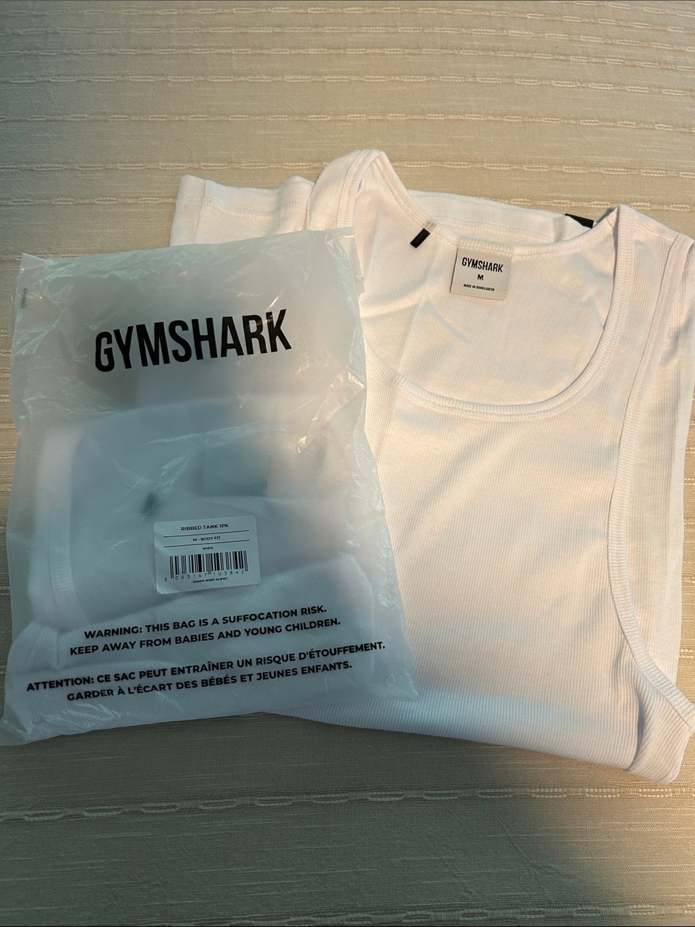 Gymshark White Ribbed Tank Top